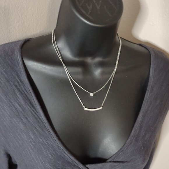 17.5 Inch 2 Layer Silver Tone JNY Necklace - Picture 2 of 11